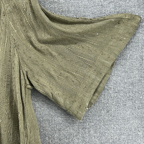 Free People Blouse Women Size Large Olive Green Gold Specks 3/4 Sleeve - Picture 5 of 9